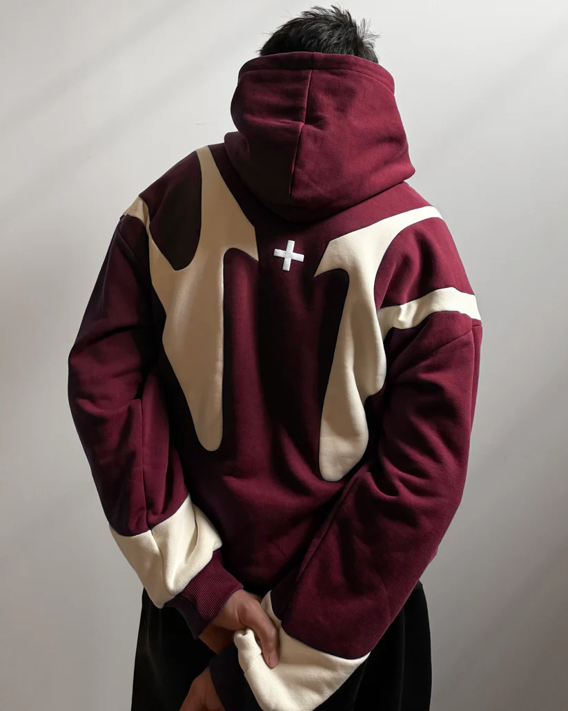 Night Lab Fuse Hoodie - Maroon/Cream - Image 2